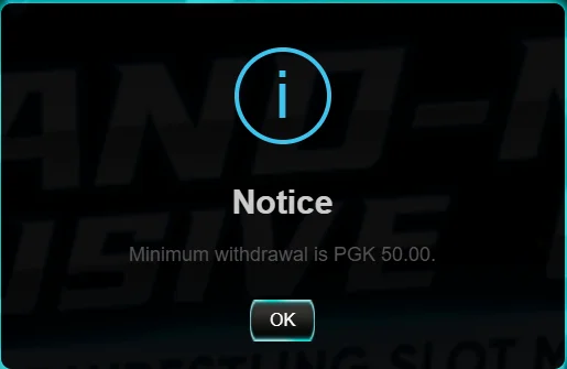 Gwin77png notice: Minimum withdrawal is PGK 50.00