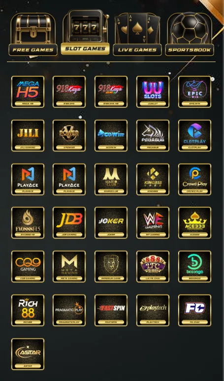 Kago365 slot lobby showing provider tiles and Free Games, Slot Games, Live Games and Sportsbook tabs
