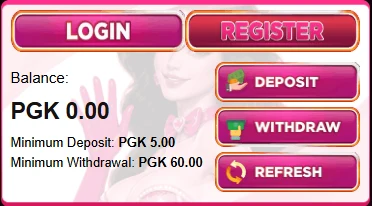 KissH5png balance panel before claiming: balance PGK 0.00, minimum deposit PGK 5.00, minimum withdrawal PGK 60.00