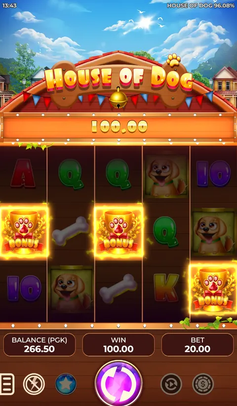 House of Dog slot during our Kumul Gold free credit test, with three bonus symbols triggering the bonus round
