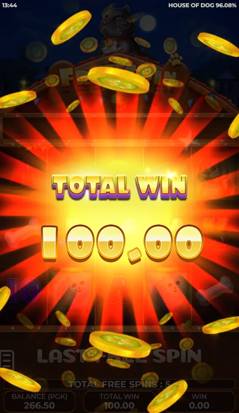 House of Dog free spins round ending with a total win of 100.00